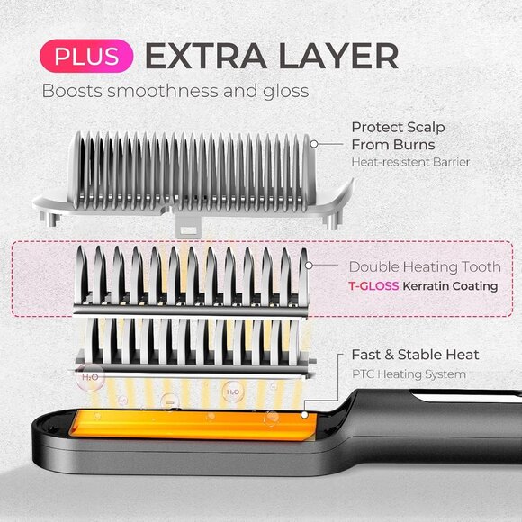 Ring Plus Ionic Hair Straightener Brush - Straightening Comb with Negative Ions - Picture 4 of 8